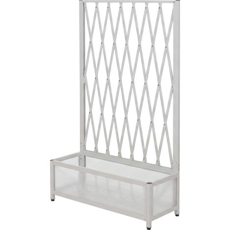 Aiuola rialzata HHG-577, fioriera/vaso da fiori, graticcio, per rampicanti, alluminio 152x90x35 cm, bianco