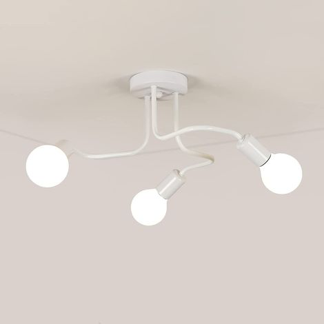 GOECO Plafoniera Retro Base E27 3 Portalampade Lampada a Soffitto Per soggiorno, camera da letto, sala da pranzo, ufficio Bianco (1/5)