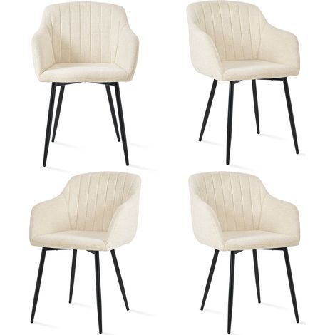 Goeurvant Sillas de comedor minimalistas con asiento ancho y reposabrazos ergonómicos, combinación de confort y elegancia - Juego de 4 - Blanco - Chenilla