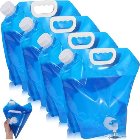 Tanica d'acqua pieghevole con rubinetto, set da 4, 10 litri, senza BPA, portatile per campeggio ed escursionismo. (1/5)