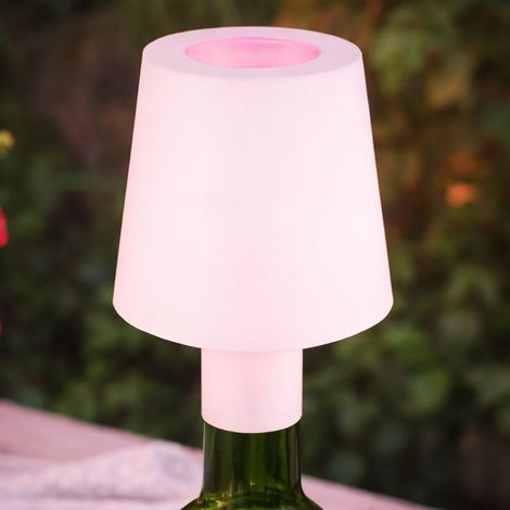 RGB LED Tischlampe Akku Flaschenleuchte Aufsatz Flaschenhals Dekolampe Touchdimmer, USB, weiß, 1W kaltweiß, DxH 10,5x14 cm