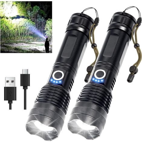 Linternas potentes, impermeables, recargables por USB y de alto brillo con iluminación ultrabrillante. (1/5)