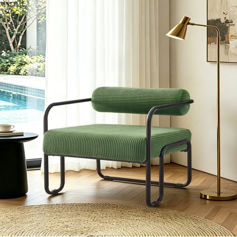 Fauteuil lounge moderne en velours côtelé vert, structure en métal noir, 68,5 x 73 x 70,5 cm DESVIAE (1/5)