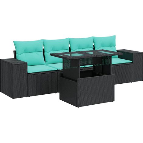 Set sofás jardín y cojines 5 pzas ratán sintético acacia negro vidaXL (1/5)
