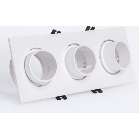 Downlight-Ring Quadratisch Schwenkbar mit niedrigem UGR für drei LED-Glühbirnen GU10 / GU5.3 Schnitt 75x235 mm Suefix Weiß