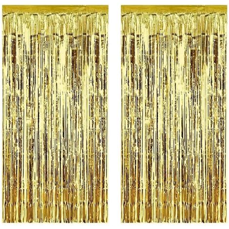 WOVTE 2 PCS Rideaux à Franges en clinquant métallique, Rideau de toile de fond scintillant à franges pour la décoration - Or (1/4)