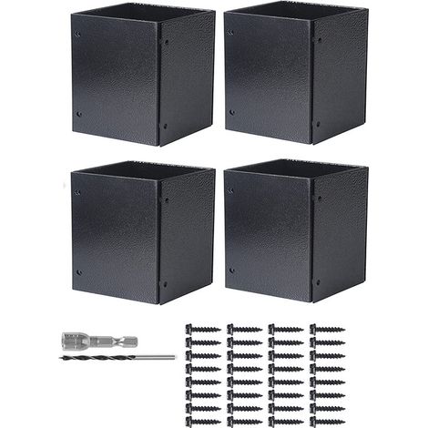 Lot de 4 Protecteurs de Poteaux Réglables en Métal Noir, Kit Complet avec Vis et Outils, pour Clôtures et Boîtes aux Lettres en Bois (1/4)