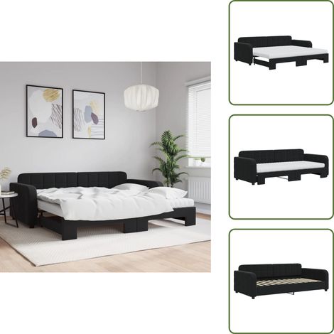 The Living Store Tagesbett Ausziehbar mit Matratzen Schwarz 90x200 cm Samt - Sofa - Schlafsofa - Gästebett - Tagesbett - Doppelbett (1/5)