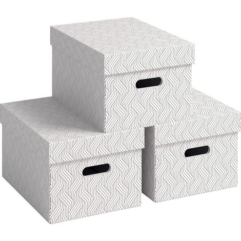 Lot de 3 Boîte de rangement 15 L carton recyclé couvercle amovible poignées intégrées maison bureau école