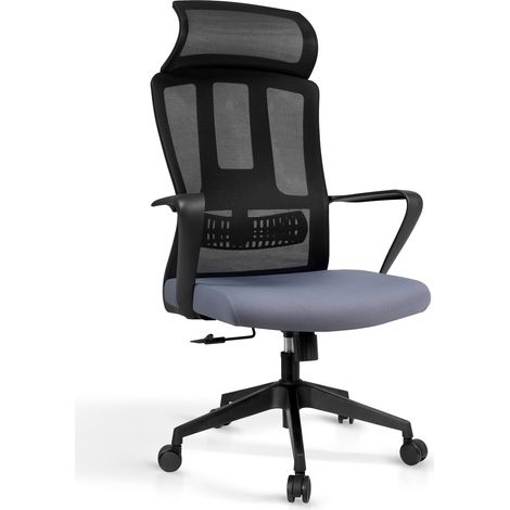 HISPANOHOGAR, chaise de bureau à roulettes, modèle Ethan, en tissu gris et noir (1/5)