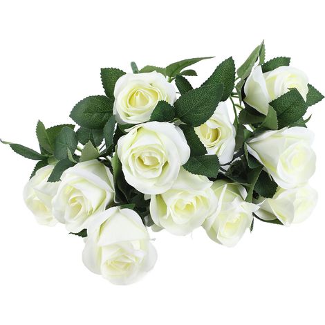 Roses artificielles à longue tige, fleurs en soie simulée, bouquet de roses réalistes pour la Saint-Valentin, les fêtes et les mariages, blanches (1/5)