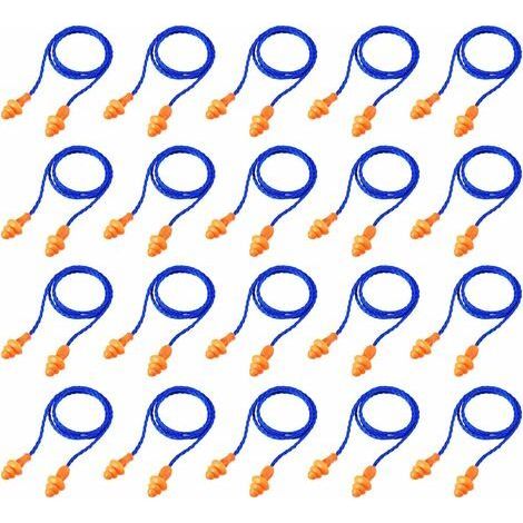 20 Paires Bouchons d'oreilles en Cordon Bouchons d'oreilles en Silicone Réutilisables avec Corde Bouchon d'oreille Anti-Bruit pour Sommeil Protection Auditive, Bleu (1/5)