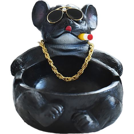 Origineller Deko-Aschenbecher in Form einer Cartoon-Bulldogge fürs Wohnzimmer, schwarz – Geschenkidee für die Wohnungseinrichtung (1/5)