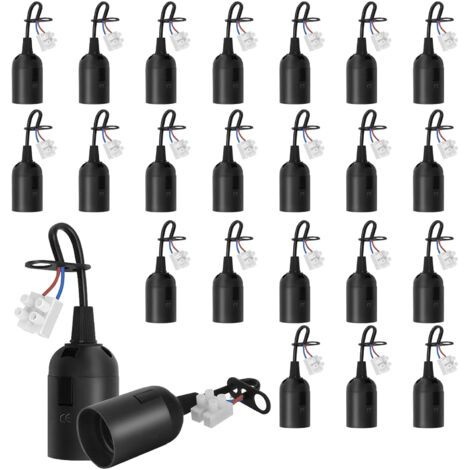 24 Stück E27 Fassungen mit Kabel, Baustellenfassungen Renovierung, E27 Lampenfassungen Ersatz mit Kabel für LED-, Halogen- und Glühlampen, Schwarz (1/4)