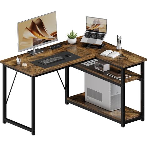 Bureau d'angle en L Réversible, Bureau de Travail 100x80cm Marron (1/5)