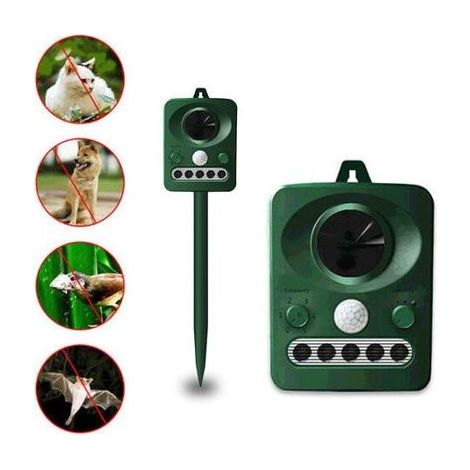 Repulsif d\'oiseaux a ultrasons solaire exterieur, double charge solaire et USB, conception etanche, batterie integree, vert herbe (1/5)