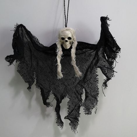 Décorations de maison hantée : crâne fantôme suspendu pour Halloween (35 x 30 cm)