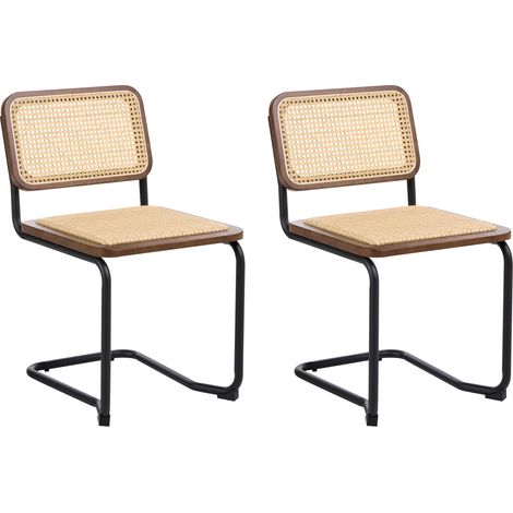 Conjunto de 2 sillas cantiléver de comedor respaldo de ratán sin reposabrazos estructura de metal marrón Cordoba