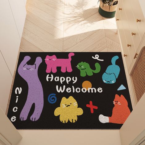 Entryway door mat, dustproof, mud-scraping, wear-resistant, customizable, creative cartoon PVC printed rug for home use - "Changing Cats" design - 4060cm