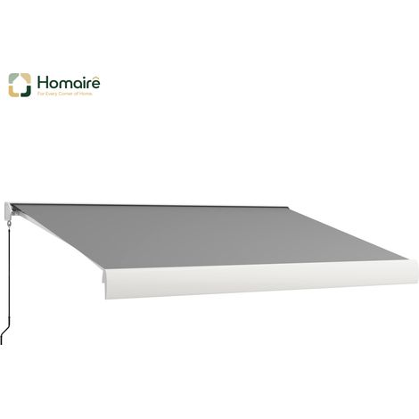 HOMAIRE Gelenkarmmarkise électrique 4m avec manivelle, télécommande et montage mural en aluminium gris clair pour protection solaire balcon