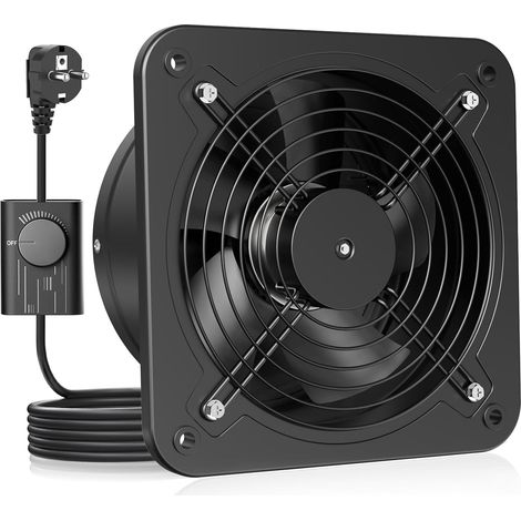 Extracteur d'air 200mm - Salle de Bain Silencieux avec Clapet antiretour, Régulateur de vitesse, Prise, Ventilation industriel pour Cuisine Garage Sous-sol Bureau, A-Noir (1/5)