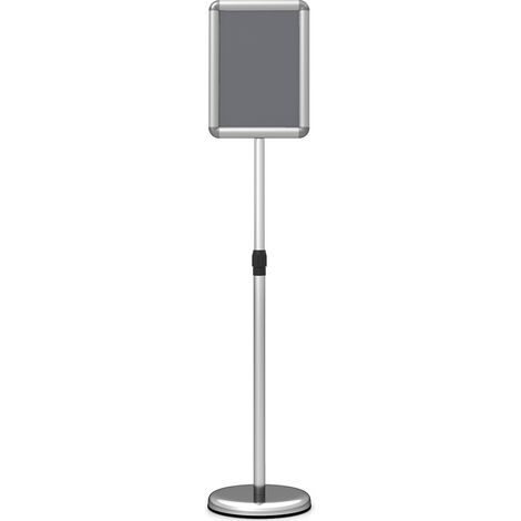 Présentoir A4 sur Pied, Support Publicitaire à Cadre Pression, Rotation 360°, Hauteur Réglable, Structure Métallique, Support Panneau, Argent (1/5)