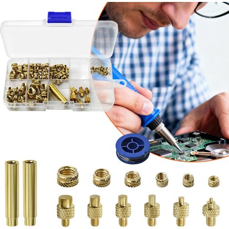 130 Pièces Insert Fileté Metal M2 M2,5 M3 M4 M5 M6 Insert Bois Écrous Filetés Moletés Souder Impression 3d Pince a Insert Fileté pour Composants D'impression 3d et Pièces en Plastique (1/5)