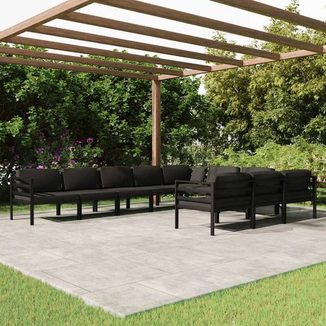 vidaXL Set muebles de jardín 10 pzas y cojines aluminio gris antracita (1/5)