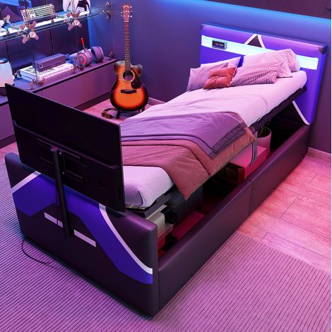 Cama estructura cama gaming con almacenaje LED OKMYHOME (1/3)