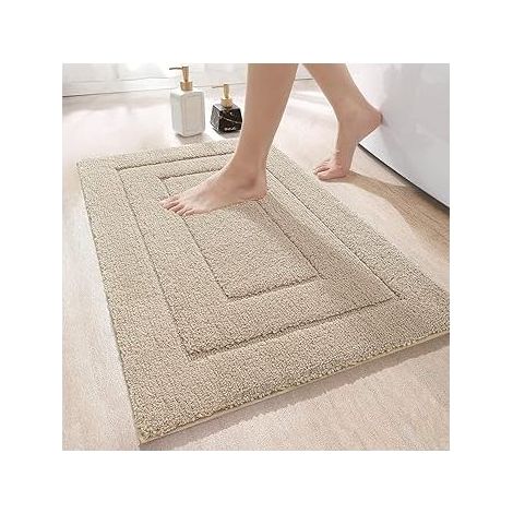 Tapis de salle de bain antidérapant beige, 40x60 cm, microfibre, doux et absorbant, lavable en machine, tapis de douche extra épais (1/5)