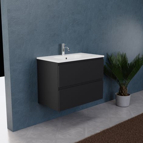 Inda - Meuble de salle de bain L.80 avec vasque mate / Noir mat 2 (1/5)