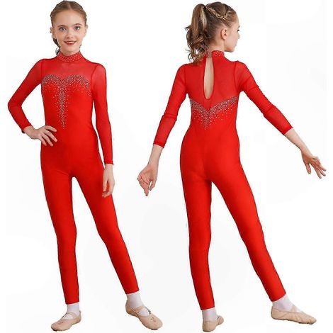Langarm-Turnanzug für Mädchen – Einteiliger elastischer Jumpsuit für Tanz, Gymnastik und Eiskunstlauf, Sport-Turnanzug (1/5)