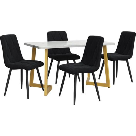Set tavolo da pranzo rettangolare 117x68 cm con 4 sedie in velluto nero (1/5)