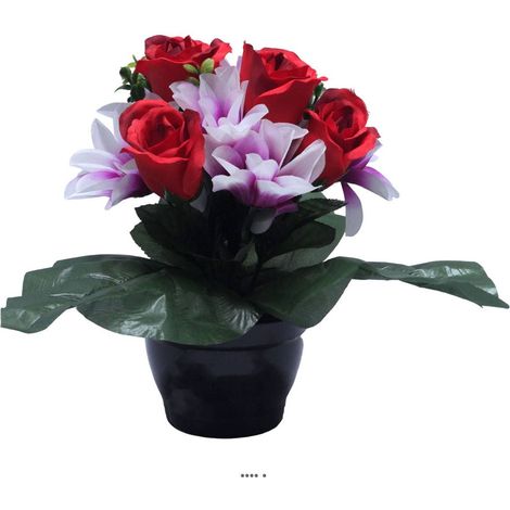 Pot pour Tombe de rose et Orchidée Rouge-blanc artificiels - Toussaint - couleur: Rouge-blanc