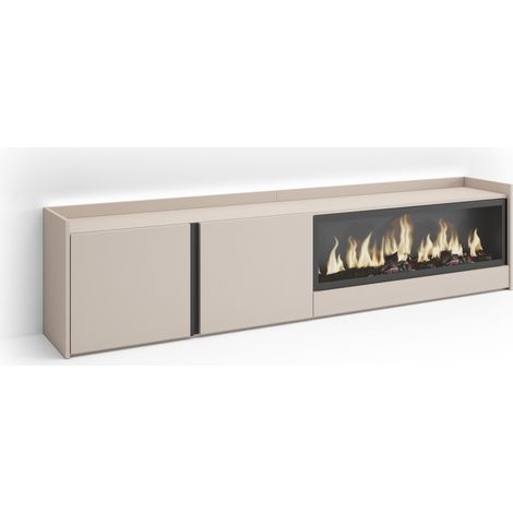 Skraut Home - TV-Schrank, Lowboard, für Wohnzimmer und Esszimmer, 212x35x50cm, Für TV-Geräte bis zu 80", Elektrokamin XXL, LED, Moderner Stil, Beige