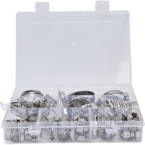 60Pcs colliers de serrage en acier inoxydable, type américain réglable, jeu de pinces à tuyau industriel FS090001 (1/5)