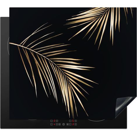 Induction Hob Protector Leaves - Plants - Gold - Black - Luxury 58.3x51.3 cm