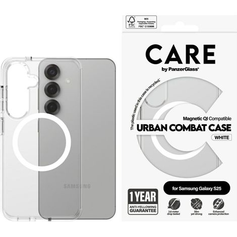 Funda PanzerGlass Flagship Urban Combat blanca para Samsung Galaxy S25 (1/4)