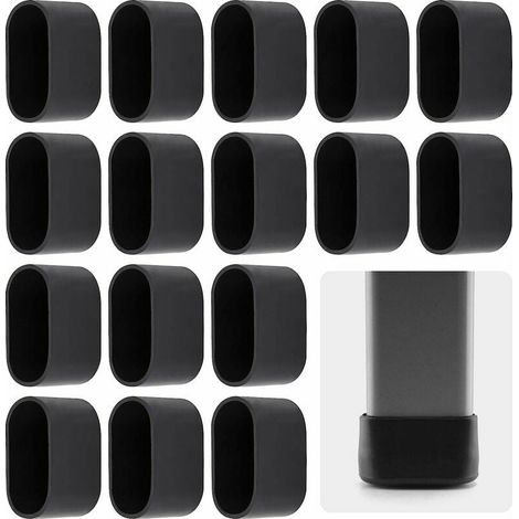 Lot de 16 embouts de pieds de chaise, plastique noir, 38 x 20 mm, antidérapant, protection sol, intérieur extérieur (1/5)