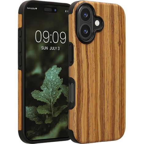 Coque Compatible avec Apple iPhone 16 - Étui de Protection pour Téléphone Portable en Bois et TPU - Grain de Bois Marron Vintage (1/5)