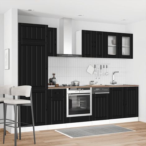 Ensemble de meubles de cuisine 8 pièces en bois d’ingénierie noir avec portes vitrées, 167.2kg - PANGIVO (1/5)