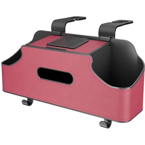 Caja de almacenamiento para el asiento trasero con 2 portavasos – incluye dispensador de pañuelos y ganchos de almacenamiento – multifuncional – ideal para niños y viajes (Rojo) (1/2)