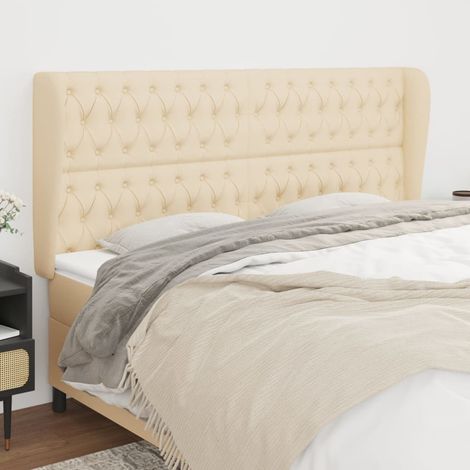Tête de lit avec oreilles Crème 183x23x118/128 cm Tissu vidaXL (1/5)