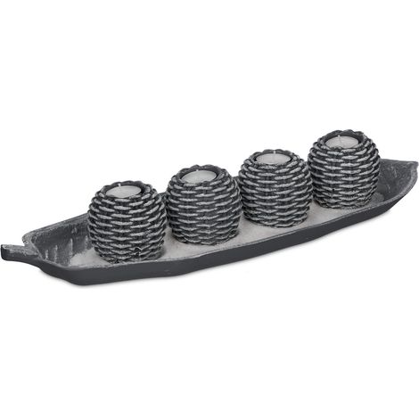 Relaxdays Candle Tray, Candle Set with 4 Tea Light Holders & Sand, for Living & Dining Room, Candleholder, Grey/White