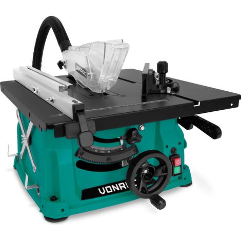 Vonroc – Scie à table compacte 1500W – Vitesse 5000tr/min – Lame Ø210mm 40T incluse – Pour coupes droites et d'onglet