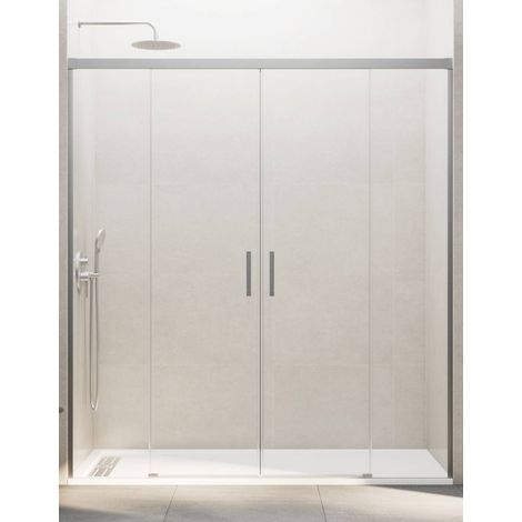 BASIC shower screen with two sliding doors and two fixed panels, 140 cm, clear glass, nickel finish (1/5)