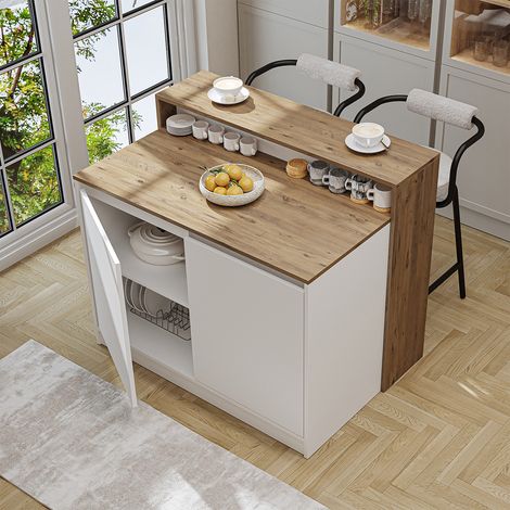 Roomart CORTADO Kücheninsel 120 cm breit, Weiß-Eiche