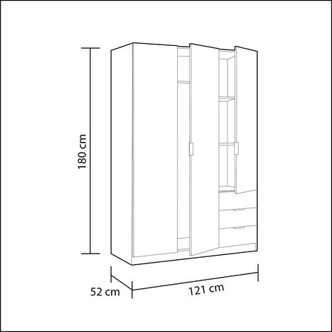 Armadio Con 3 Ante Battenti E 3 Cassetti Armadietto Con Asta Appendi Abiti E 3 ripiani Ideale Per Camera Da Letto Soggiorno Salone Ingresso Design Moderno Lancaster 180 x 121 x 52 Cm Colore Rovere - C