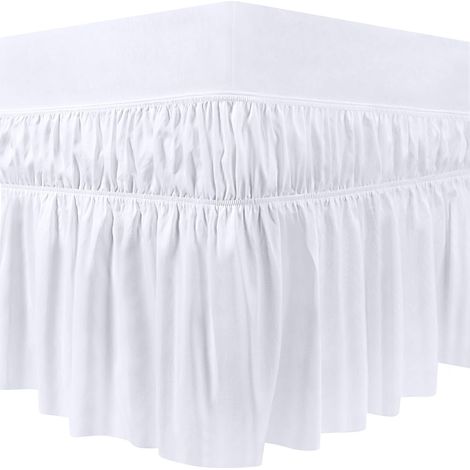 APEX Valance Sheet Double - 150 x 200 cm - Easy Wrap Around Elastic Bed Skirt - Soft Brushed Polyester Microfiber Bed Ruffle with a Drop of 40 cm - White (1/5)