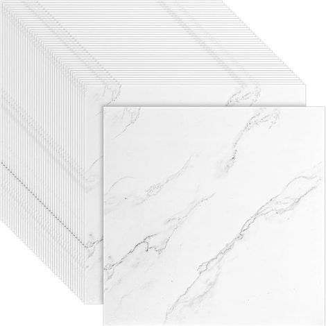 40 Pack Self Adhesive PVC Flooring 30x30cm White Marble Vinyl Flooring Floor Tiles Water Resistant Floor Tiles for Bathroom, Kitchen & Hallway Kit (1/5)
